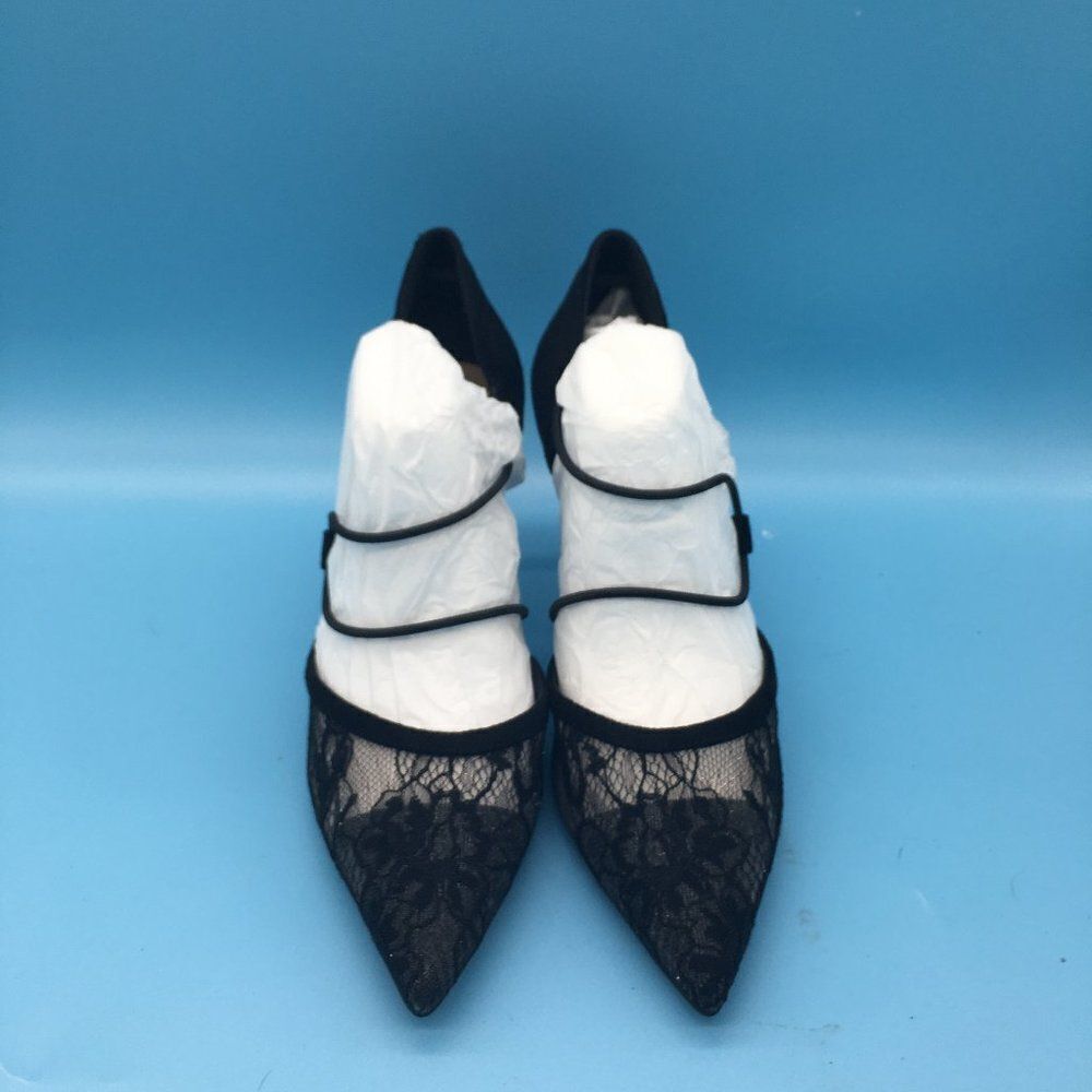 Black Women Sexy Mesh Pointed Toe Mid Heels Pumps